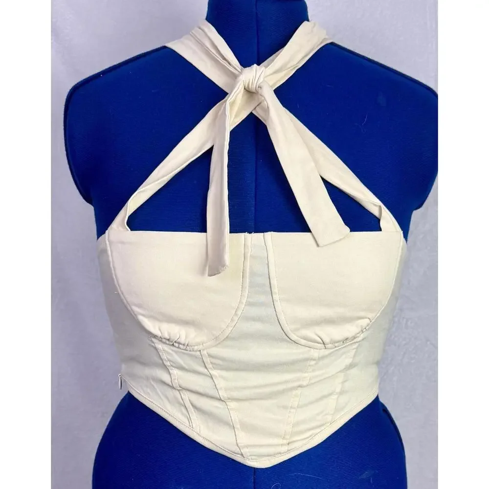 CIDER Cream Corset Top NWT‎ Bustier Crop Cottagecore Fairycore Coquette Milkmaid